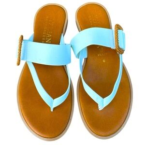 Italian Shoemakers White Leather Strap Woven Buckle Sandals Size 6 Made In Italy